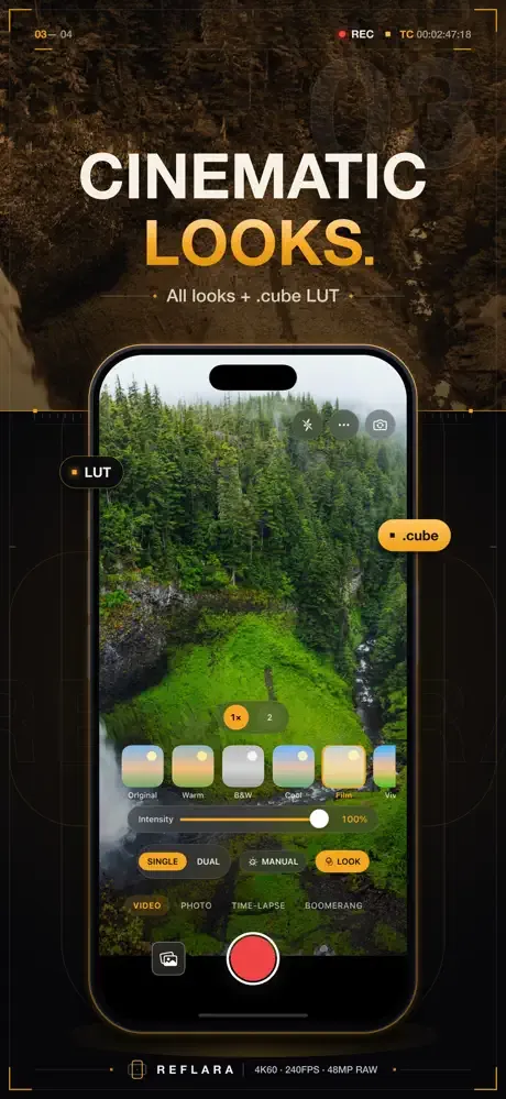 Cinematic looks: built-in looks and .cube LUT support